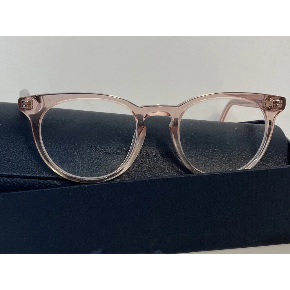 Warby Parker Sadie N 625 Eyeglasses Translucent Pink Round Frames 46-19-140 Case